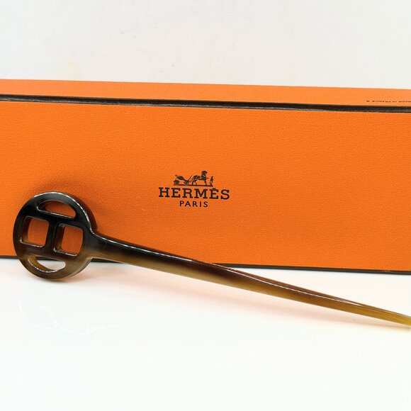 Vintage Hermès Buffalo Horn Hair Stick Hair Pin w Original Box GS778 main image 5